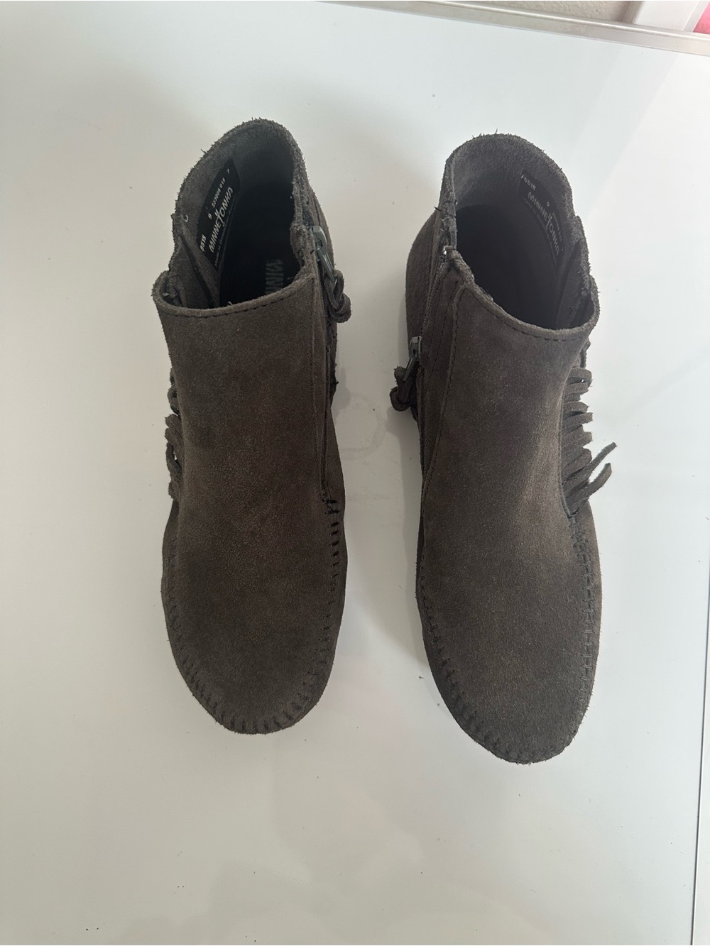 Minnetonka Gray Suede Slip-On Moccasins